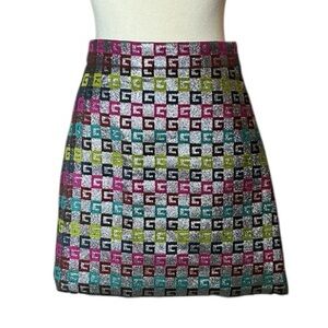Gucci Brocade GG Logo Metallic Mini Skirt